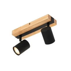 Smart plafondspot zwart met hout 2-lichts draai- en kantelbaar incl. Wifi GU10 50mm - Jeana