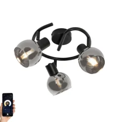 Smart plafondspot zwart met smoke glas 3-lichts incl. Wifi P45 - Vidro