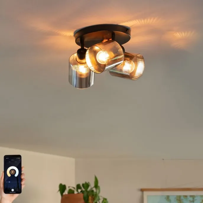 Smart plafondspot zwart met smoke glas rond 3-lichts verstelbaar incl. 3 wifi A60 - Laura