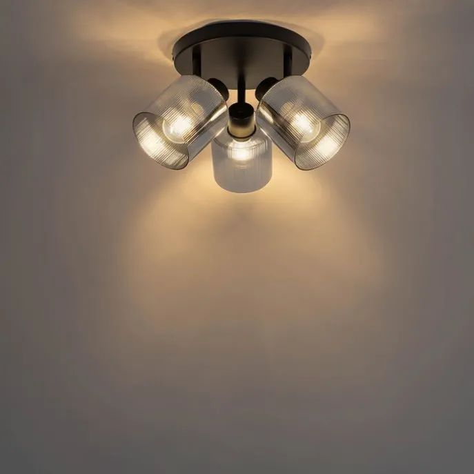 Smart plafondspot zwart met smoke glas rond 3-lichts verstelbaar incl. 3 wifi A60 - Laura