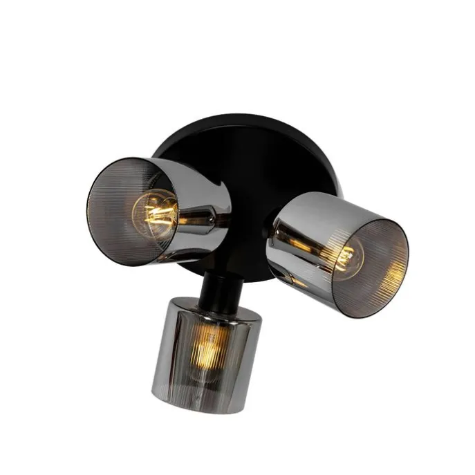 Smart plafondspot zwart met smoke glas rond 3-lichts verstelbaar incl. 3 wifi A60 - Laura