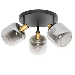Smart plafondspot zwart met goud met smoke glas incl. 3 Wifi P45 - Zuzanna