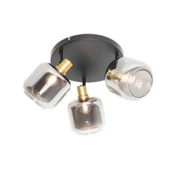 Smart plafondspot zwart met goud met smoke glas incl. 3 Wifi P45 - Zuzanna