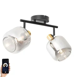 Smart Plafondspot zwart met goud met smoke glas 2-lichts incl. 2 Wifi P45 - Zuzanna