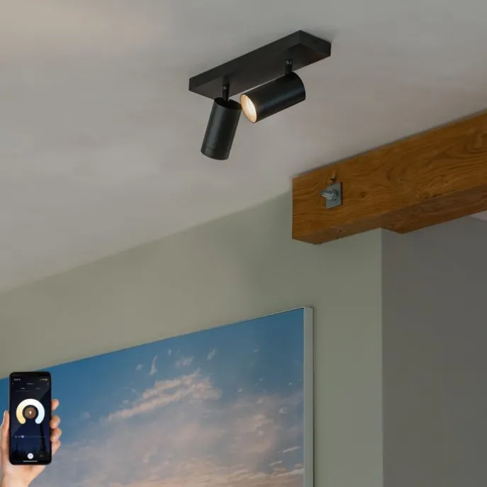 Smart plafondspot zwart verstelbaar 2-lichts incl. 2 Wifi GU10 50mm - Jeana Luxe