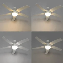 Smart plafondventilator wit met hout print 132cm incl. LED dimbaar met afstandsbediening - Cool