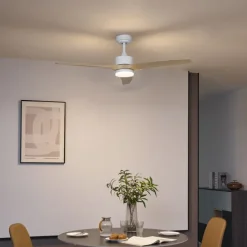 Smart plafondventilator wit met hout print 132cm incl. LED dimbaar met afstandsbediening - Joly