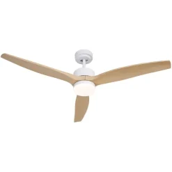 Smart plafondventilator wit met hout print 132cm incl. LED dimbaar met afstandsbediening - Joly