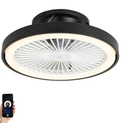 Smart plafondventilator zwart 54cm incl. LED dimbaar met afstandsbediening - Dave