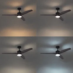 Smart plafondventilator zwart met hout print 132cm incl. LED dimbaar met afstandsbediening - Joly