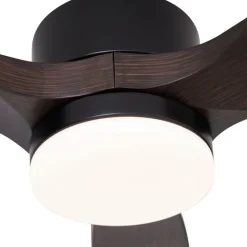 Smart plafondventilator zwart met hout print 132cm incl. LED dimbaar met afstandsbediening - Joly