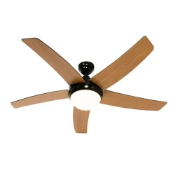 Smart plafondventilator zwart met hout print 132cm incl. LED dimbaar met afstandsbediening - Cool