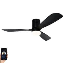 Smart plafondventilator zwart 132cm incl. LED dimbaar met afstandsbediening - Sofia