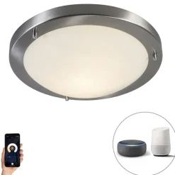 Smart plafonnière staal 31 cm incl. WiFi A60 IP44 - Yuma