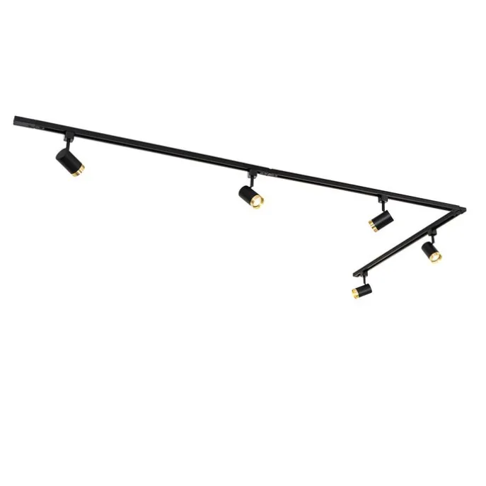 Smart railsysteem met 5 spots zwart goud 1-fase incl. 5 Wifi GU10 50mm - Iconic Jeana