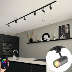 Smart railsysteem met 6 spots zwart 1-fase 300cm - Iconic Jeana