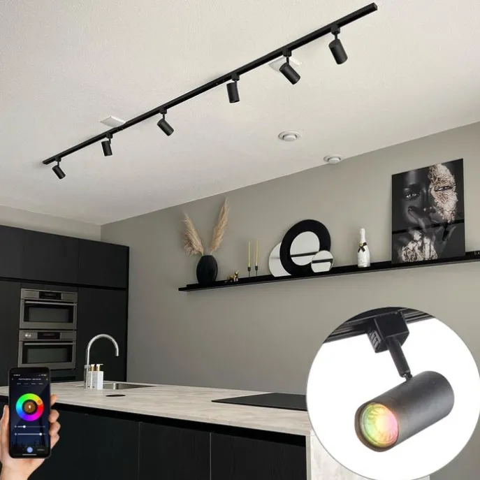 Smart railsysteem met 6 spots zwart 1-fase 300cm - Iconic Jeana