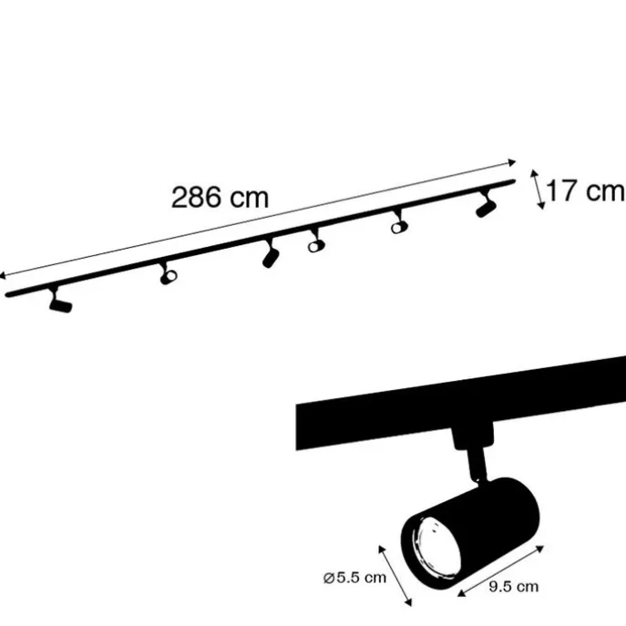 Smart railsysteem met 6 spots zwart 1-fase 300cm - Iconic Jeana