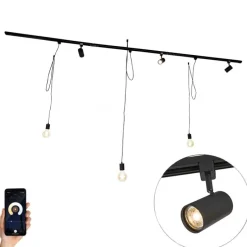 Smart railsysteem zwart 3 spots en hanglamp 1-fase - Iconic Cavalux Jeana
