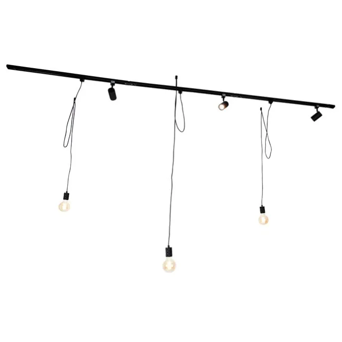 Smart railsysteem zwart 3 spots en hanglamp 1-fase - Iconic Cavalux Jeana