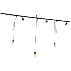 Smart railsysteem zwart 3 spots en hanglamp 1-fase - Iconic Cavalux Jeana