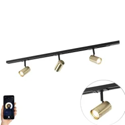 Smart railsysteem zwart met goud 1-fase 3-lichts incl. Wifi GU10 - Iconic Jeana