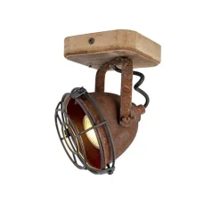Smart spot roestbruin met hout kantelbaar incl. Wifi GU10 - Gina