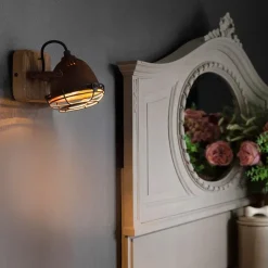 Smart spot roestbruin met hout kantelbaar incl. Wifi GU10 - Gina