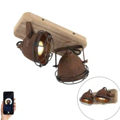 Smart spot roestbruin met hout incl. 2 wifi GU10 - Gina