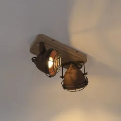 Smart spot roestbruin met hout incl. 2 wifi GU10 - Gina