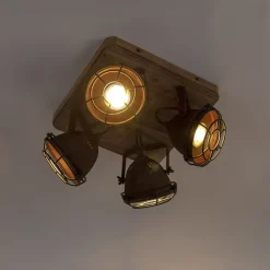 Smart spot roestbruin met hout incl. 4 wifi GU10 - Gina