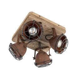 Smart spot roestbruin met hout incl. 4 wifi GU10 - Gina