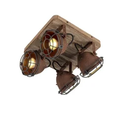 Smart spot roestbruin met hout incl. 4 wifi GU10 - Gina