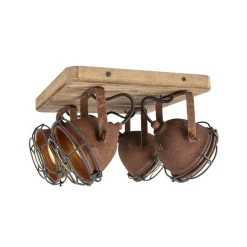 Smart spot roestbruin met hout incl. 4 wifi GU10 - Gina