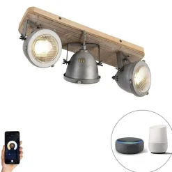 Smart spot staal met hout kantelbaar incl. 3 WiFi GU10 - Emado