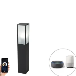 Smart staande buitenlamp zwart met ribbel glas 80 cm incl. Wifi A60 - Charlois
