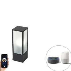 Smart staande buitenlamp zwart met ribbel glas 40 cm incl. Wifi A60 - Charlois