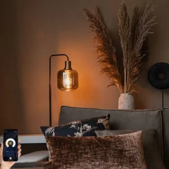 Smart tafellamp zwart met goud en smoke glas incl. Wifi A60 - Zuzanna