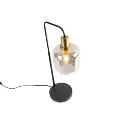 Smart tafellamp zwart met goud en smoke glas incl. Wifi A60 - Zuzanna