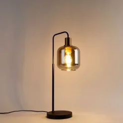 Smart tafellamp zwart met goud en smoke glas incl. Wifi A60 - Zuzanna