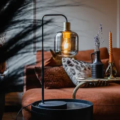 Smart tafellamp zwart met goud en smoke glas incl. Wifi A60 - Zuzanna