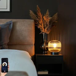 Smart tafellamp zwart met smoke glas incl. Wifi A60 - Karel