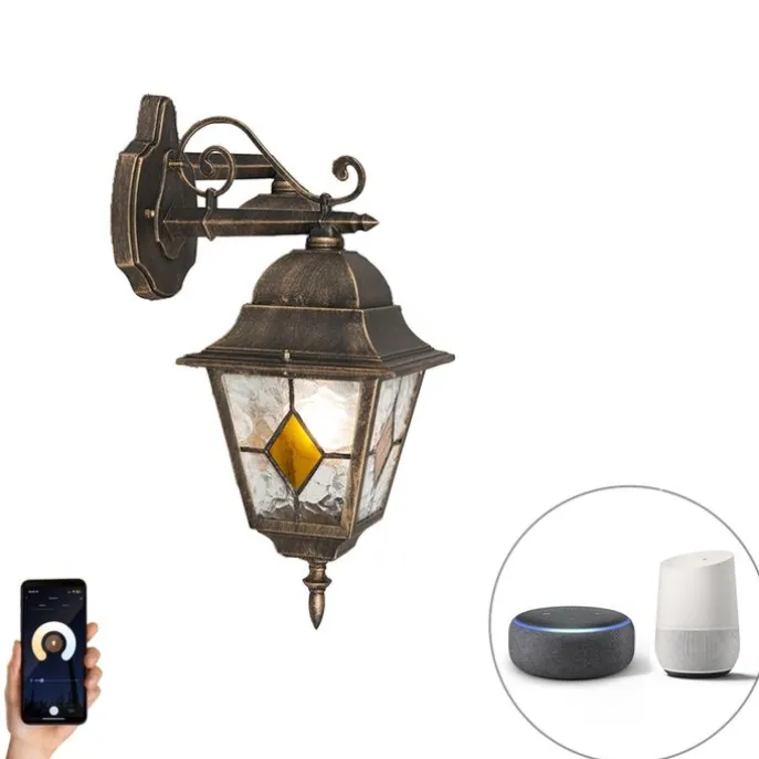 Smart vintage buiten wandlantaarn brons incl. Wifi A60 - Antigua