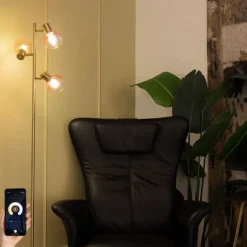 Smart vloerlamp goud met roze glas 3-lichts incl. 3 Wifi P45 - Vidro