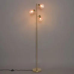 Smart vloerlamp goud met roze glas 3-lichts incl. 3 Wifi P45 - Vidro