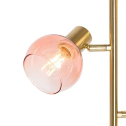 Smart vloerlamp goud met roze glas 3-lichts incl. 3 Wifi P45 - Vidro