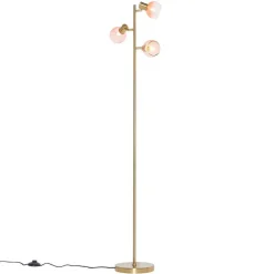 Smart vloerlamp goud met roze glas 3-lichts incl. 3 Wifi P45 - Vidro