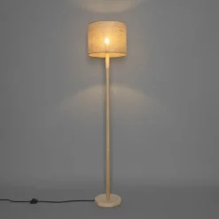 Smart vloerlamp hout met linnen kap naturel 32 cm incl. Wifi A60 - Mels