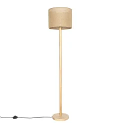 Smart vloerlamp hout met linnen kap naturel 32 cm incl. Wifi A60 - Mels