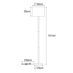 Smart vloerlamp hout met linnen kap naturel 32 cm incl. Wifi A60 - Mels